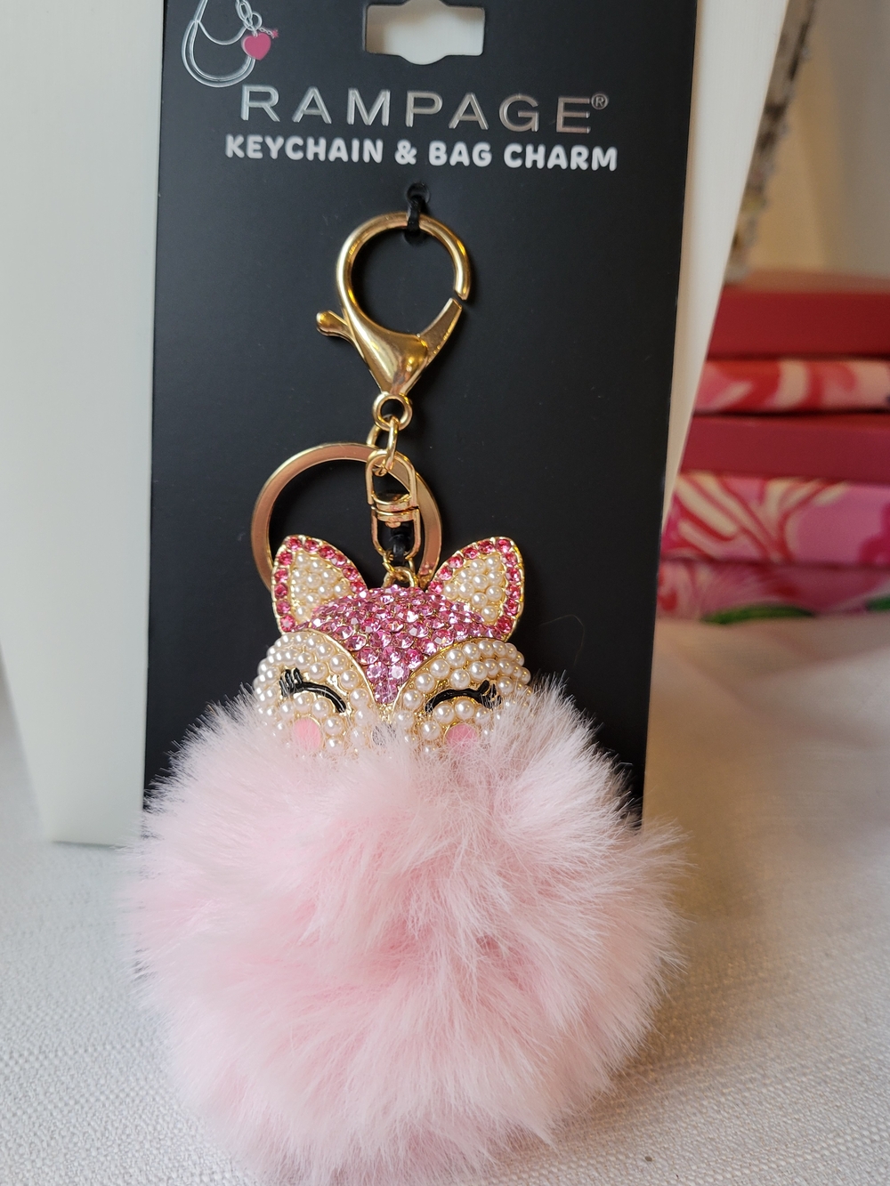 Rampage Pink Faux Fur Fox Keychain/Bag Charm